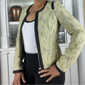 Banana Republic Woven Yellow Cool Ribbon Trimmed Zip Front Jacket Size 6